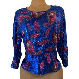 Vtg. Blue and Pink Sequin Blouse